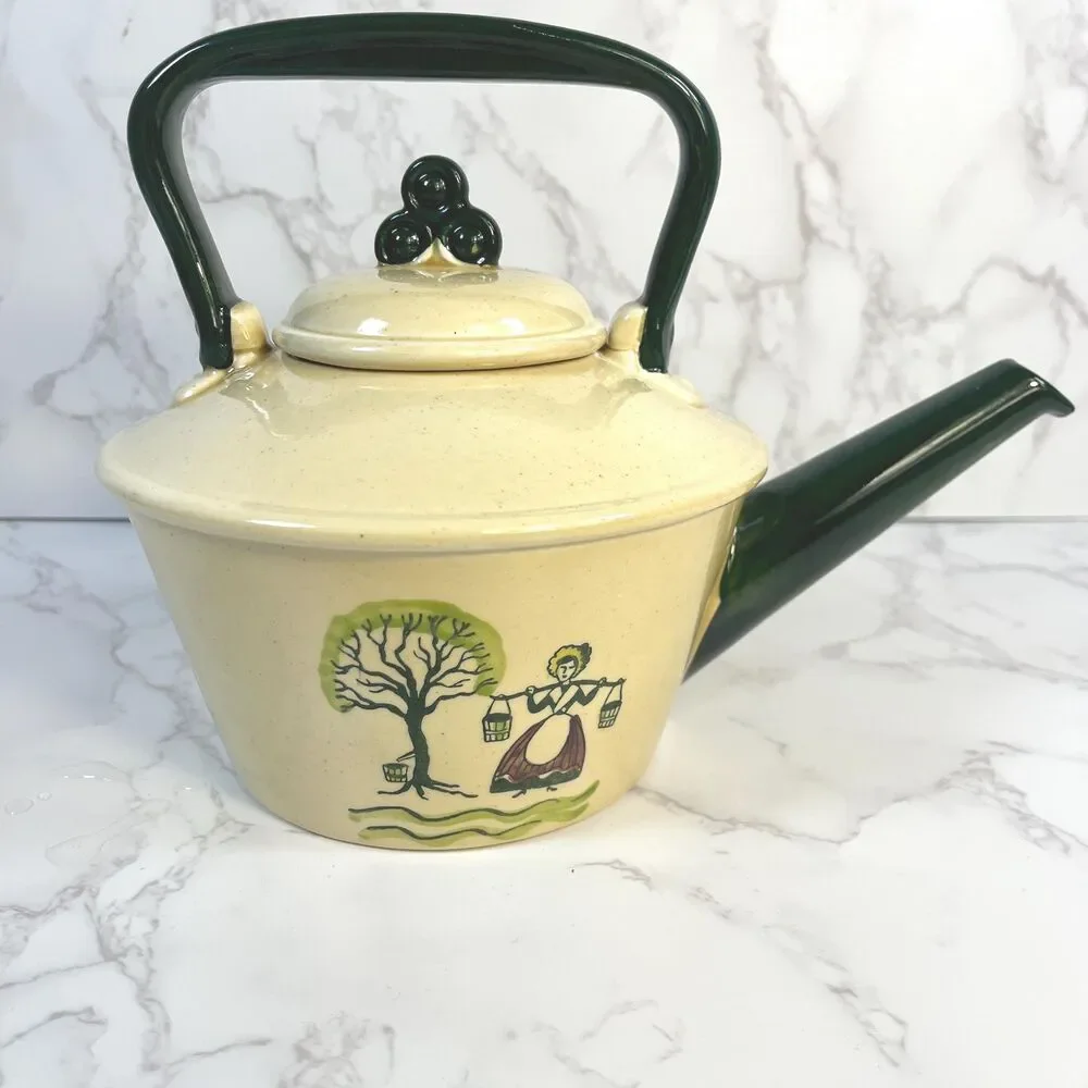 Vintage Metlox Poppytrail Teapot, Handpainted Amish Folk Art California Pottery